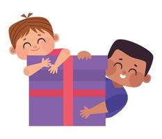 chicos interraciales con regalos vector