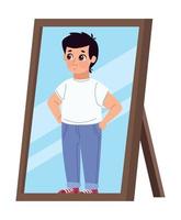 boy looking in mirror vector