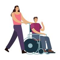 mujer ayudando a hombre discapacitado vector