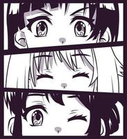 three girls anime faces vector