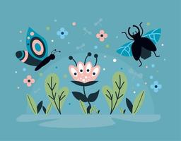 spring insects with flowers vector