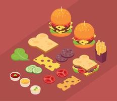 fifteen isometric fast food icons vector