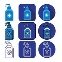 conjunto de paquete de vector de icono de botella de desinfectante de manos de nueve estilos diferentes