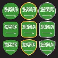 saudi arabia flag vector icon set with gold and silver border