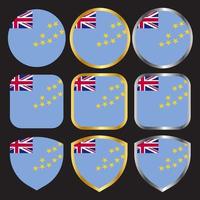 tuvalu flag vector icon set with gold and silver border