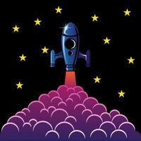 rocket launch at night sky background vector with cartoon style