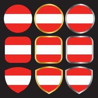 austria flag vector icon set with gold and silver border