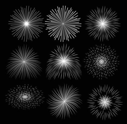 black and white realistic fireworks vector illustration bundle set
