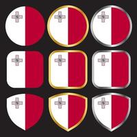 malta flag vector icon set with gold and silver border