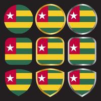 togo flag vector icon set with gold and silver border