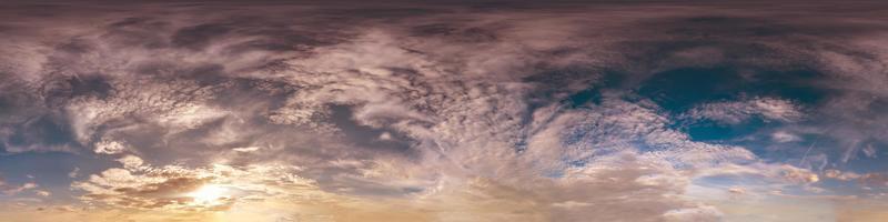 Seamless cloudy blue sky hdri panorama 360 degrees angle view with zenith and beautiful clouds for use in 3d graphics as sky dome or edit drone shot photo