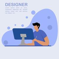 a man is designing using a tablet and a pencil. design for freelancers, designers, professionals, and posters vector