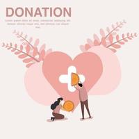 man putting coins in donation box, Donate money charity concept, collect relief funds vector