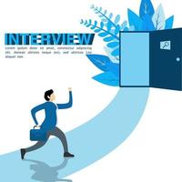 the man ran to the door for the interview session. This design is suitable for workers, companies, job vacancies and others vector