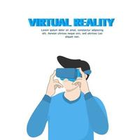 man using virtual reality device. the design can be used for VR or virtual reality technology, and electronic device technology vector