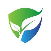 green and blue shield leaf environment logo vector template