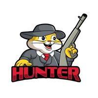 cat hunter cartoon mascot logo vector