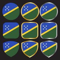 solomon island flag vector icon set with gold and silver border