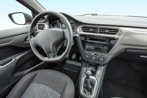 isolated full seamless panorama 360 degrees angle view in interior leather salon of prestige modern car in equirectangular equidistant spherical panorama. skybox for vr ar content photo