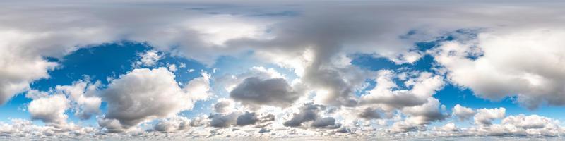 blue sky with beautiful awesome clouds. Seamless hdri panorama 360 degrees angle view with zenith for use in 3d graphics or game development as sky dome or edit drone shot photo