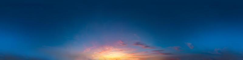 Seamless dark sky after sunset hdri panorama 360 degrees angle view with beautiful clouds  with zenith for use in 3d graphics as sky dome or edit drone shot photo