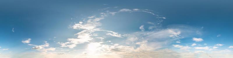 blue sky with beautiful clouds. Seamless hdri panorama 360 degrees angle view  with zenith for use in 3d graphics or game development as sky dome or edit drone shot photo