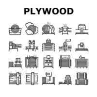 conjunto de iconos de colección de producción de madera contrachapada vector