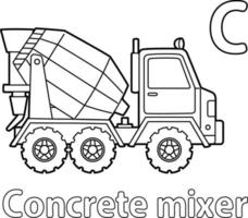 Concrete Mixer Alphabet ABC Coloring Page C vector