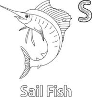 Sailfish Alphabet ABC Coloring Page S vector