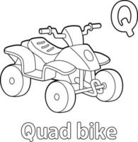 Quad Bike Alphabet ABC Coloring Page Q vector
