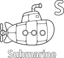 Submarine Alphabet ABC Coloring Page S vector