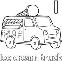 Ice Cream Truck Alphabet ABC Coloring Page I vector