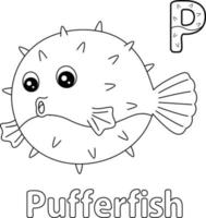 Pufferfish Alphabet ABC Coloring Page P vector