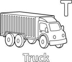 Truck Alphabet ABC Coloring Page T vector