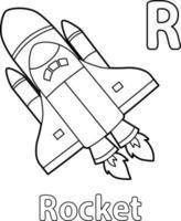 Rocket Alphabet ABC Coloring Page R vector