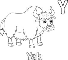 yak alfabeto abc para colorear página y vector