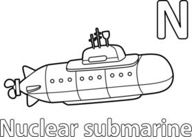 Nuclear Submarine Alphabet ABC Coloring Page N vector