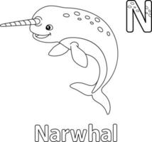 Narwhal Alphabet ABC Coloring Page N vector