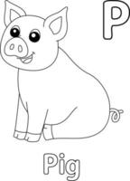 Sitting Pig Alphabet ABC Coloring Page P vector