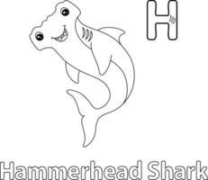 Hammerhead Shark Alphabet ABC Coloring Page H vector