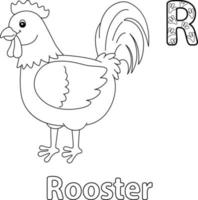 Rooster Alphabet ABC Coloring Page R vector