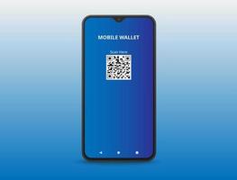 teléfono inteligente con tonos de azul y código qr en la pantalla vector