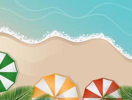 Beautiful and comfortable beach views in summer with parasols and trees that make the shade vector