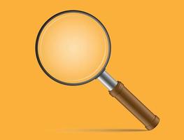 Magnifying glass with brown handle on orange background vector