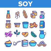 Soy Products, Food Linear Vector Icons Set