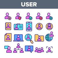 Color User Sign Thin Line Icons Set Vector