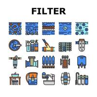 conjunto de iconos de colección de equipos de filtro de agua vector