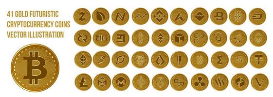 gold futuristic cryptocurrency coins vector bundle set