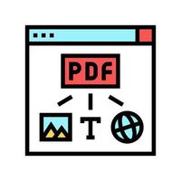 image, text and web site page to pdf file color icon vector illustration