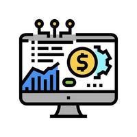 fintech chart researching on computer display color icon vector illustration